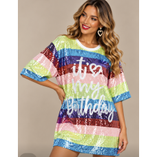 Sequin Dress - It's my Birthday Neon (One Size)